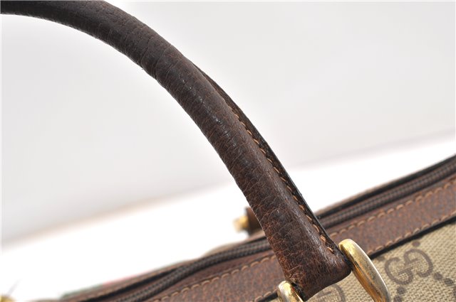 Authentic GUCCI Web Sherry Line Hand Boston Bag GG PVC Leather Brown 1251G