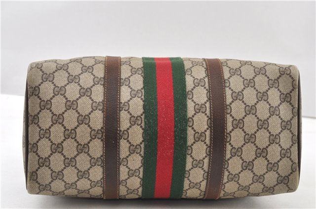 Authentic GUCCI Web Sherry Line Hand Boston Bag GG PVC Leather Brown 1251G