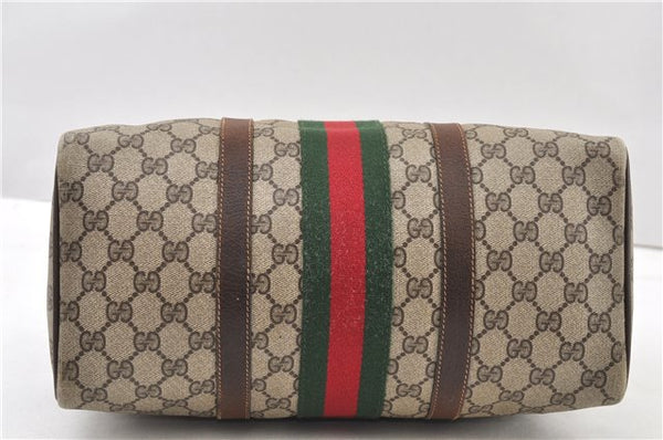 Authentic GUCCI Web Sherry Line Hand Boston Bag GG PVC Leather Brown 1251G