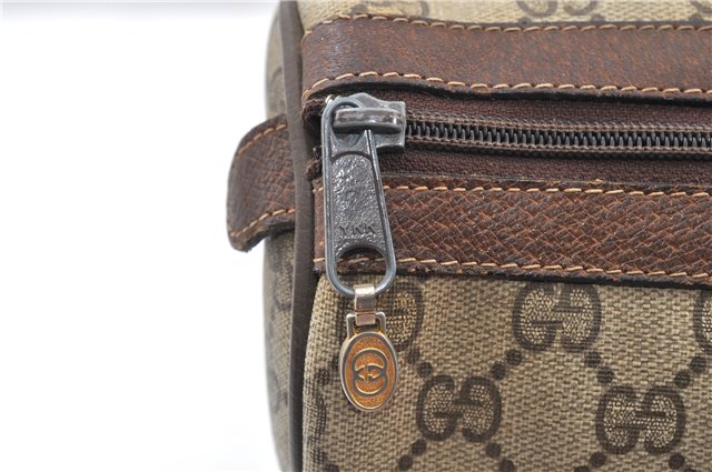 Authentic GUCCI Web Sherry Line Hand Boston Bag GG PVC Leather Brown 1251G