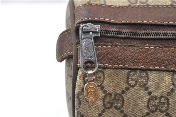 Authentic GUCCI Web Sherry Line Hand Boston Bag GG PVC Leather Brown 1251G
