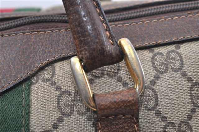 Authentic GUCCI Web Sherry Line Hand Boston Bag GG PVC Leather Brown 1251G