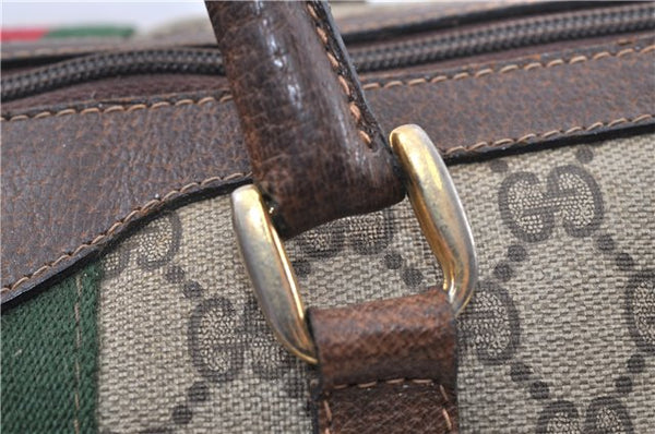 Authentic GUCCI Web Sherry Line Hand Boston Bag GG PVC Leather Brown 1251G