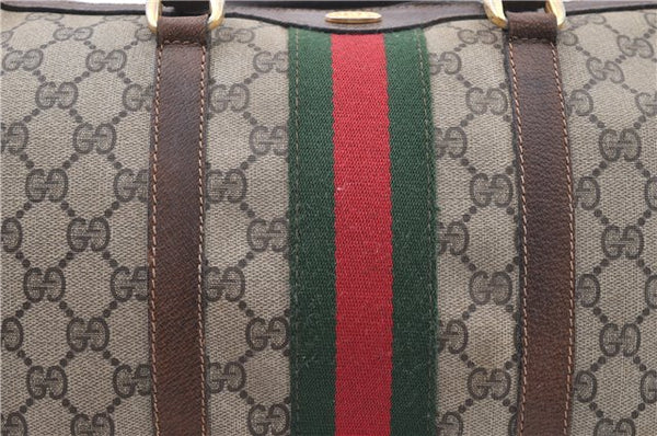 Authentic GUCCI Web Sherry Line Hand Boston Bag GG PVC Leather Brown 1251G