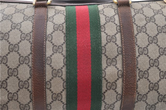 Authentic GUCCI Web Sherry Line Hand Boston Bag GG PVC Leather Brown 1251G