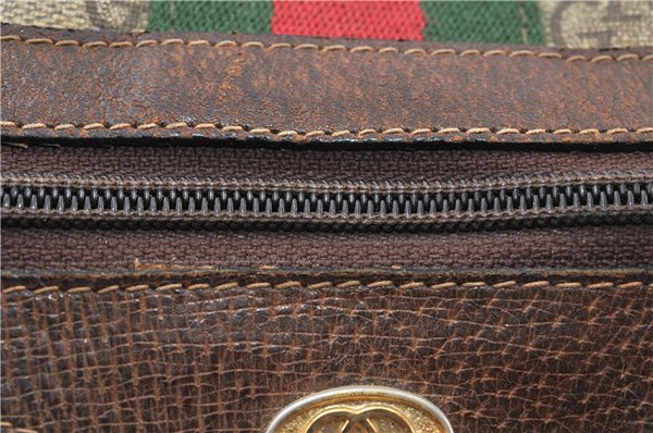 Authentic GUCCI Web Sherry Line Hand Boston Bag GG PVC Leather Brown 1251G