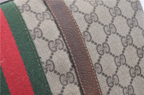Authentic GUCCI Web Sherry Line Hand Boston Bag GG PVC Leather Brown 1251G