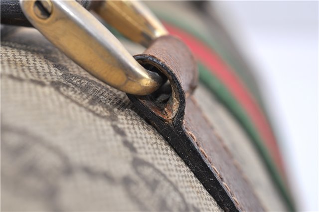 Authentic GUCCI Web Sherry Line Hand Boston Bag GG PVC Leather Brown 1251G