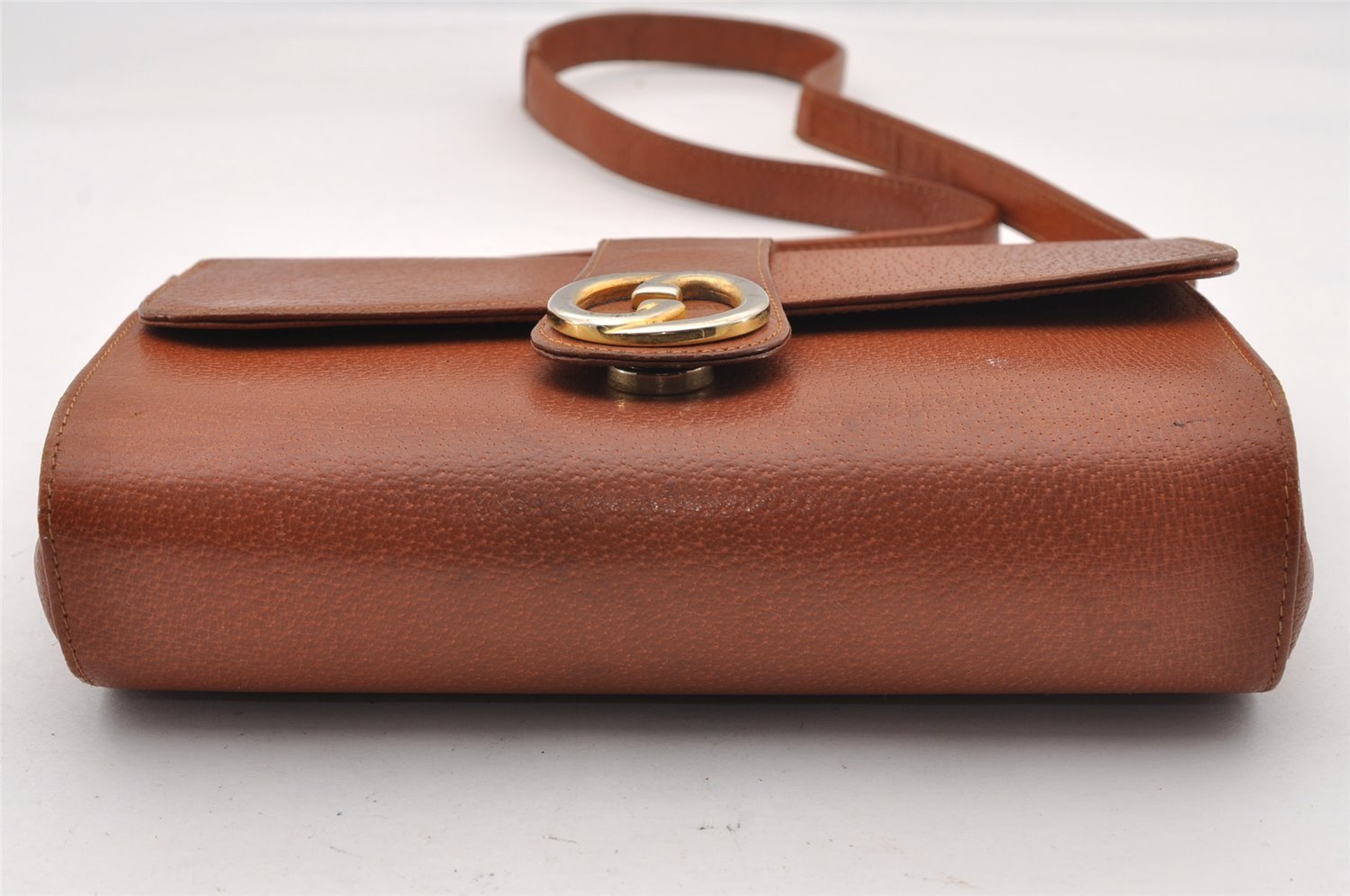 Authentic GUCCI Vintage Shoulder Cross Body Bag Purse Leather Brown 1252I
