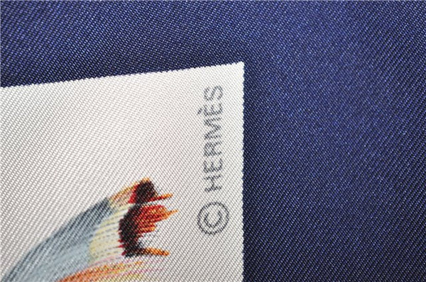 Authentic HERMES Carre 90 Scarf "PLUMES" Silk Navy 1253F