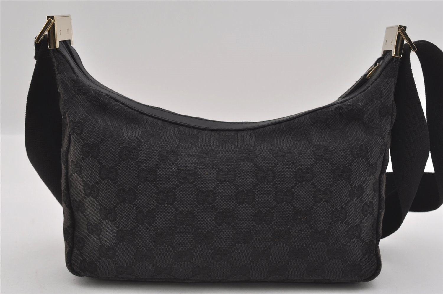 Authentic GUCCI Shoulder Cross Body Bag GG Canvas Leather 0190433 Black 1253I