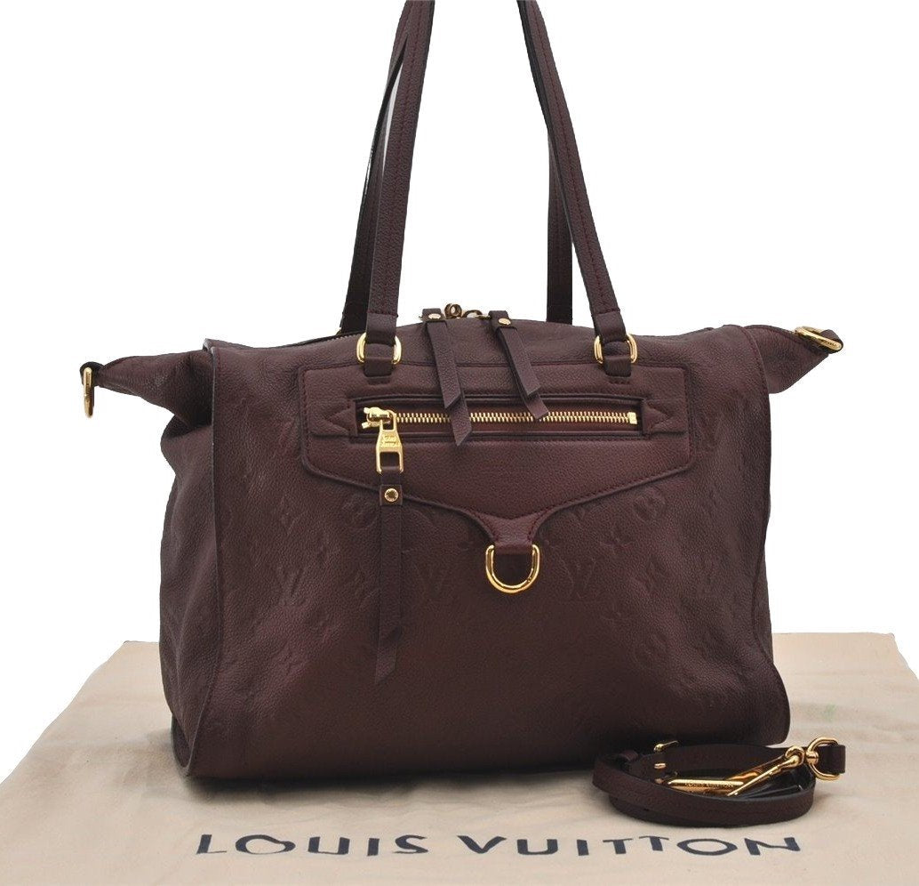 Authentic Louis Vuitton Monogram Empreinte Lumineuse PM Tote Bag Bordeaux 1260I