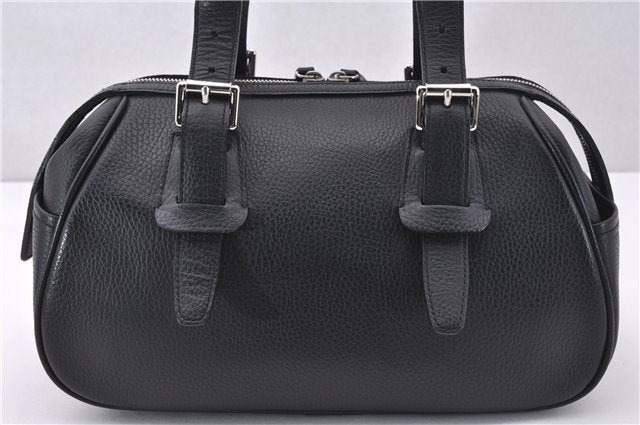 Authentic BURBERRY Vintage Hand Boston Bag Leather Black 1279F