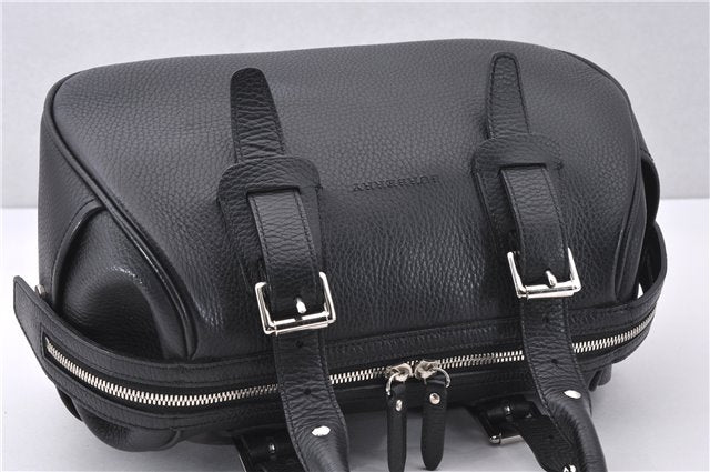 Authentic BURBERRY Vintage Hand Boston Bag Leather Black 1279F