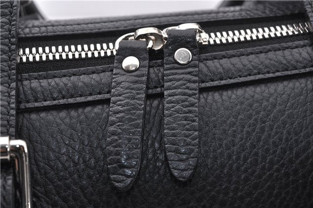 Authentic BURBERRY Vintage Hand Boston Bag Leather Black 1279F