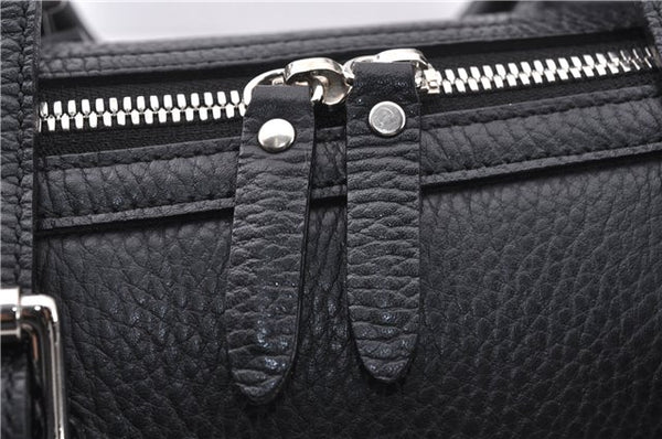 Authentic BURBERRY Vintage Hand Boston Bag Leather Black 1279F