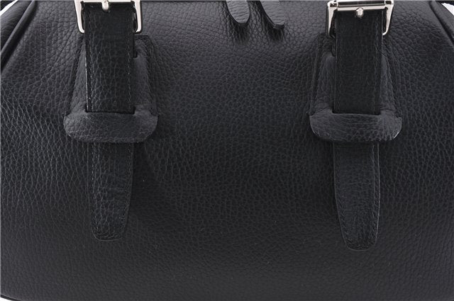 Authentic BURBERRY Vintage Hand Boston Bag Leather Black 1279F