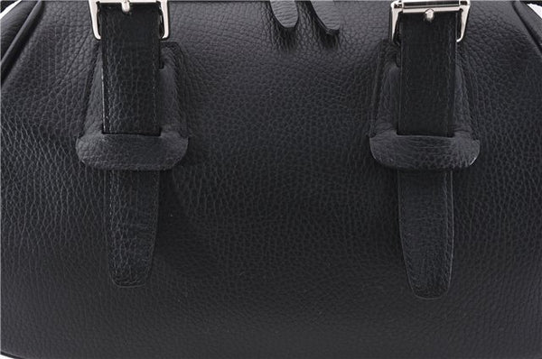 Authentic BURBERRY Vintage Hand Boston Bag Leather Black 1279F