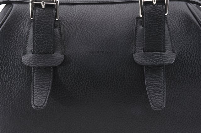 Authentic BURBERRY Vintage Hand Boston Bag Leather Black 1279F