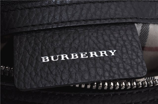 Authentic BURBERRY Vintage Hand Boston Bag Leather Black 1279F