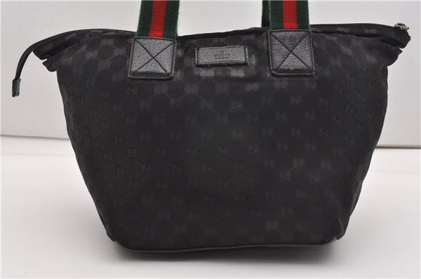 Authentic GUCCI Web Sherry Line Hand Tote Bag GG Nylon 131230 Black 1279G