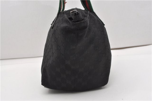 Authentic GUCCI Web Sherry Line Hand Tote Bag GG Nylon 131230 Black 1279G