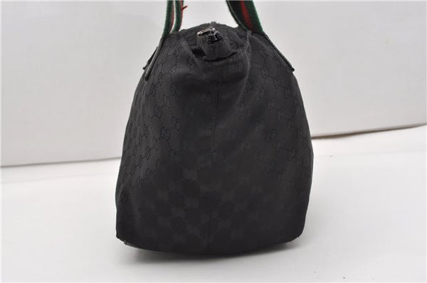 Authentic GUCCI Web Sherry Line Hand Tote Bag GG Nylon 131230 Black 1279G