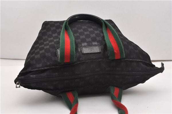 Authentic GUCCI Web Sherry Line Hand Tote Bag GG Nylon 131230 Black 1279G