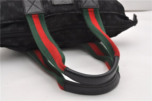 Authentic GUCCI Web Sherry Line Hand Tote Bag GG Nylon 131230 Black 1279G
