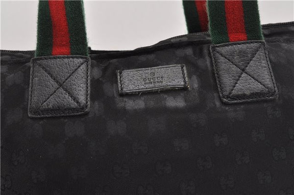 Authentic GUCCI Web Sherry Line Hand Tote Bag GG Nylon 131230 Black 1279G