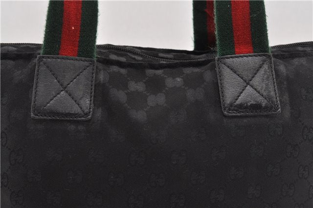 Authentic GUCCI Web Sherry Line Hand Tote Bag GG Nylon 131230 Black 1279G