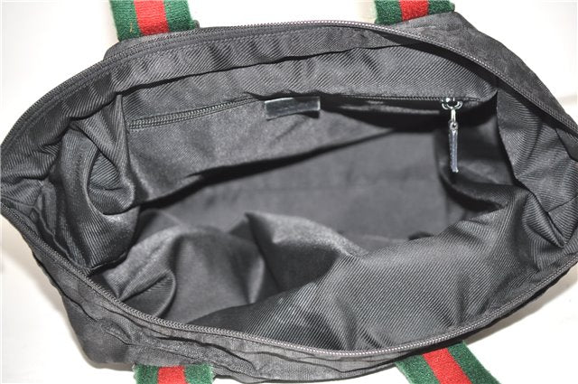 Authentic GUCCI Web Sherry Line Hand Tote Bag GG Nylon 131230 Black 1279G