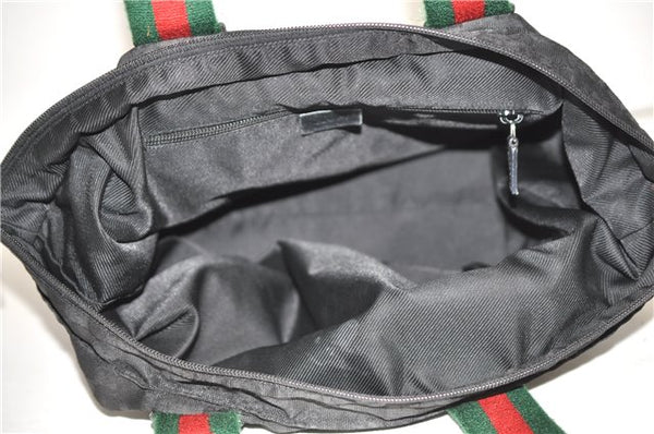Authentic GUCCI Web Sherry Line Hand Tote Bag GG Nylon 131230 Black 1279G