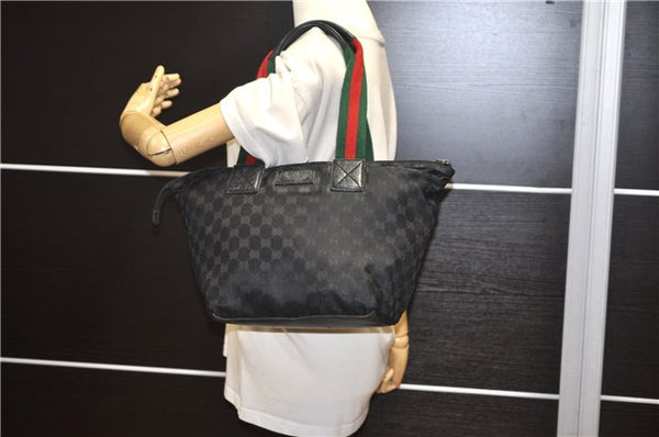 Authentic GUCCI Web Sherry Line Hand Tote Bag GG Nylon 131230 Black 1279G