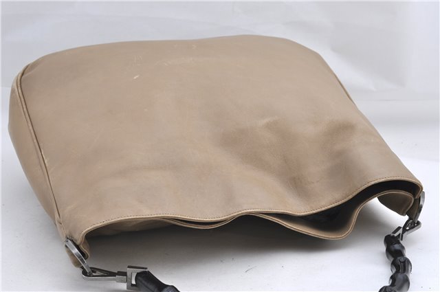 Authentic GUCCI Bamboo 2Way Shoulder Hand Bag Leather 0011577 Beige 1280G