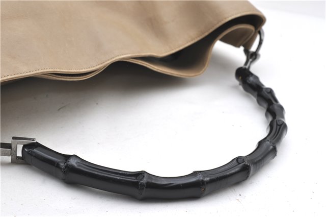 Authentic GUCCI Bamboo 2Way Shoulder Hand Bag Leather 0011577 Beige 1280G