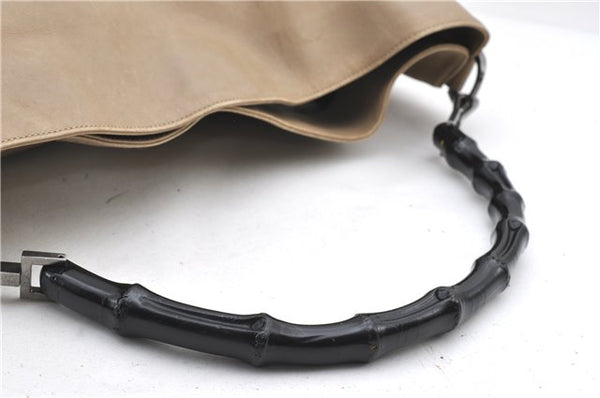 Authentic GUCCI Bamboo 2Way Shoulder Hand Bag Leather 0011577 Beige 1280G