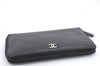 Authentic CHANEL Camellia Calf Skin Round Zip Long Wallet Purse Black 1281D