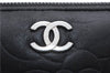 Authentic CHANEL Camellia Calf Skin Round Zip Long Wallet Purse Black 1281D