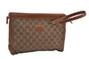Authentic GUCCI Vintage Clutch Hand Bag Purse GG Canvas Leather Brown 1281G