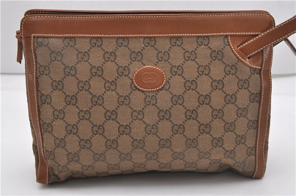 Authentic GUCCI Vintage Clutch Hand Bag Purse GG Canvas Leather Brown 1281G