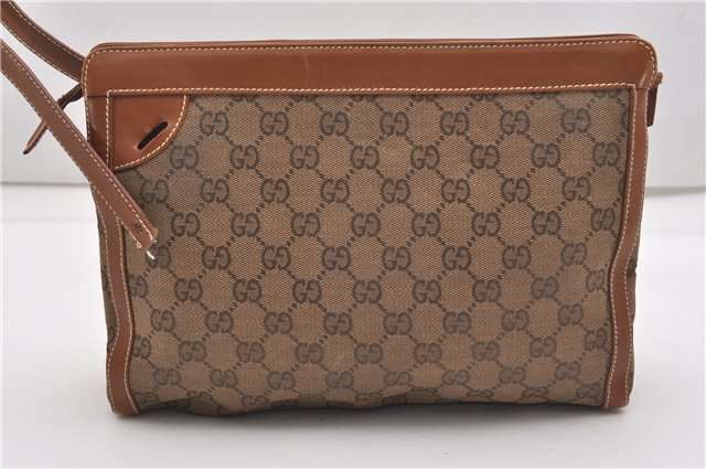 Authentic GUCCI Vintage Clutch Hand Bag Purse GG Canvas Leather Brown 1281G