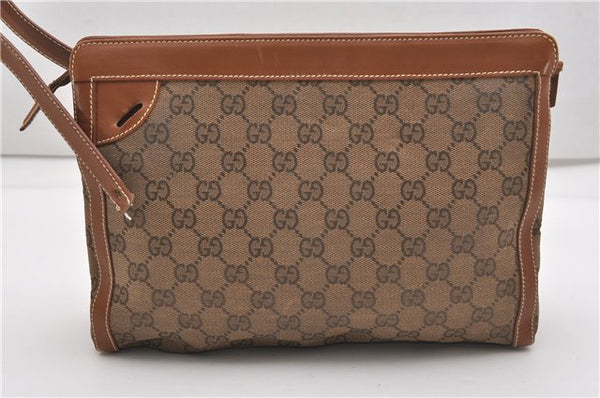 Authentic GUCCI Vintage Clutch Hand Bag Purse GG Canvas Leather Brown 1281G