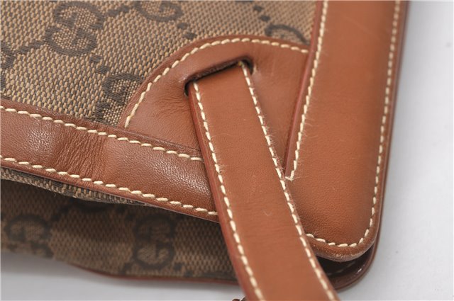 Authentic GUCCI Vintage Clutch Hand Bag Purse GG Canvas Leather Brown 1281G