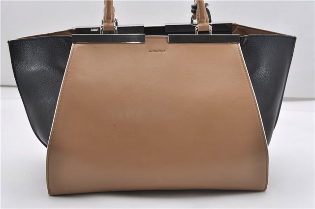 Authentic FENDI 3JOURS Leather 2Way Shoulder Hand Bag Beige Black 1282G