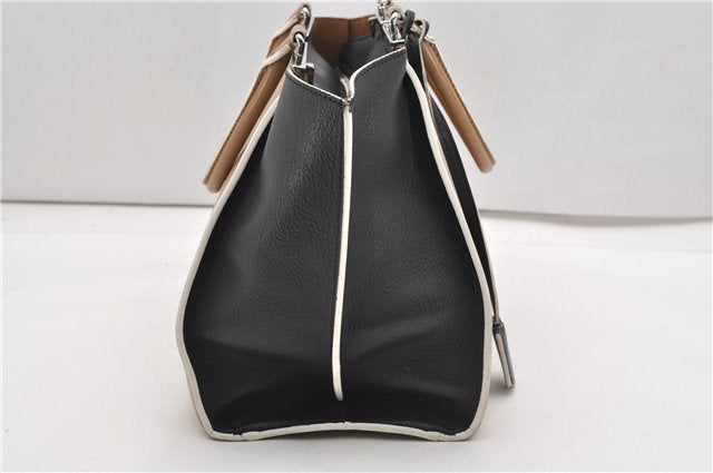 Authentic FENDI 3JOURS Leather 2Way Shoulder Hand Bag Beige Black 1282G