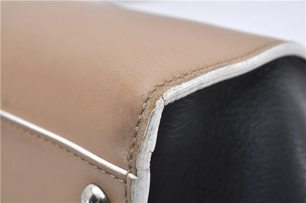 Authentic FENDI 3JOURS Leather 2Way Shoulder Hand Bag Beige Black 1282G