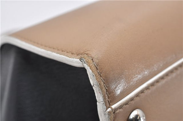 Authentic FENDI 3JOURS Leather 2Way Shoulder Hand Bag Beige Black 1282G