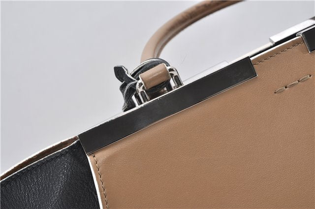 Authentic FENDI 3JOURS Leather 2Way Shoulder Hand Bag Beige Black 1282G