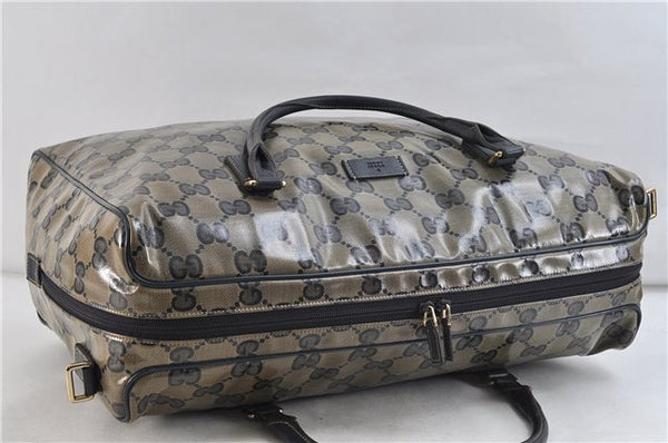 Authentic GUCCI GG Crystal 2Way Travel Boston Bag PVC Leather Blue 1288D